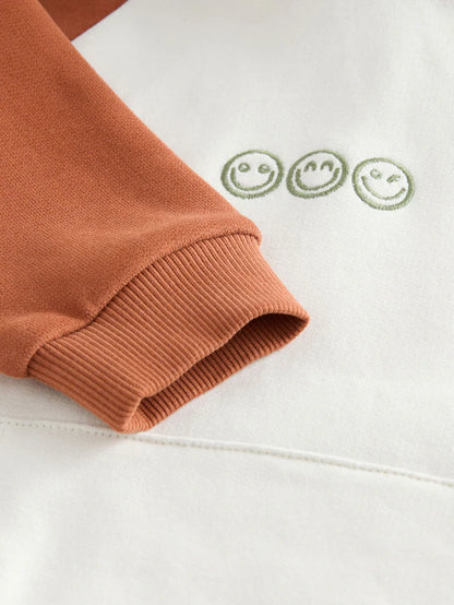 |Boy| Conjunto De Moletom Com Capuz e Calça Jogger Colourblock Em Tom Cru Off White e cinza carvão (3 meses a 7 anos)