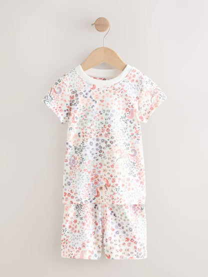 |Girl| Conjunto De 3 Pijamas Curtos De Unicórnio Rosa/Creme (9 meses a 12 anos)