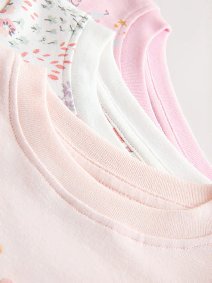 |Girl| Conjunto De 3 Pijamas Curtos De Unicórnio Rosa/Creme (9 meses a 12 anos)