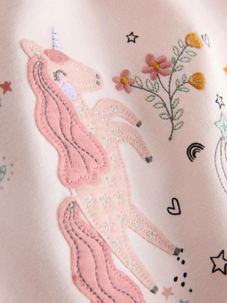 |Girl| Conjunto De 3 Pijamas Curtos De Unicórnio Rosa/Creme (9 meses a 12 anos)