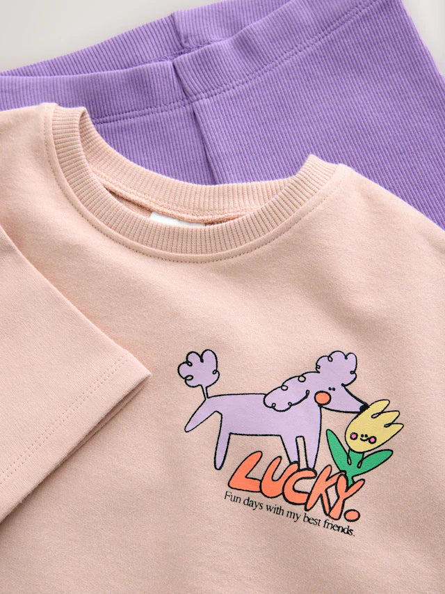 |Girl| Conjunto De Blusa e Shorts Rosa Lucky Dog (3 meses a 7 anos)