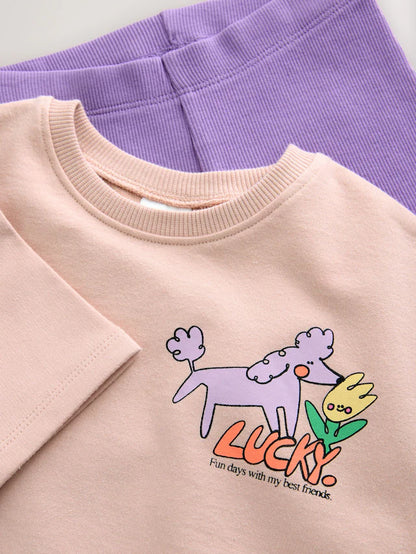 |Girl| Conjunto De Blusa e Shorts Rosa Lucky Dog (3 meses a 7 anos)