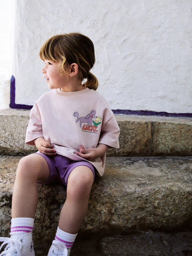 |Girl| Conjunto De Blusa e Shorts Rosa Lucky Dog (3 meses a 7 anos)