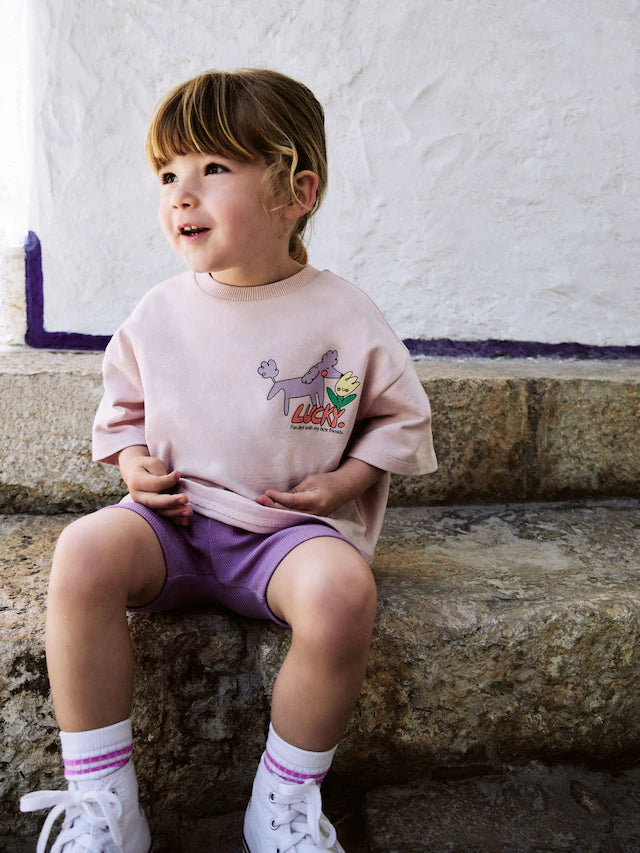 |Girl| Conjunto De Blusa e Shorts Rosa Lucky Dog (3 meses a 7 anos)