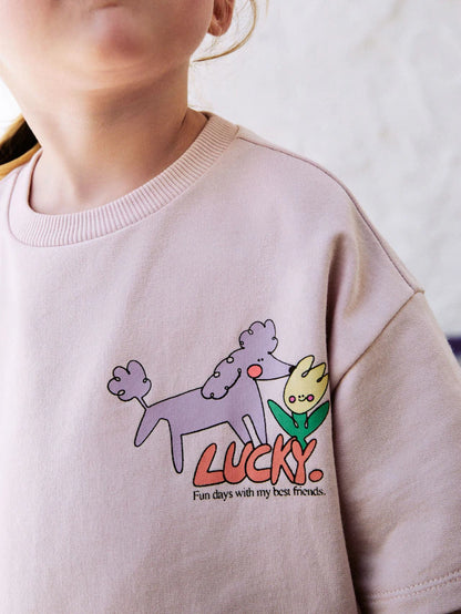 |Girl| Conjunto De Blusa e Shorts Rosa Lucky Dog (3 meses a 7 anos)