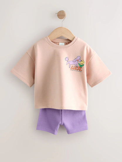 |Girl| Conjunto De Blusa e Shorts Rosa Lucky Dog (3 meses a 7 anos)