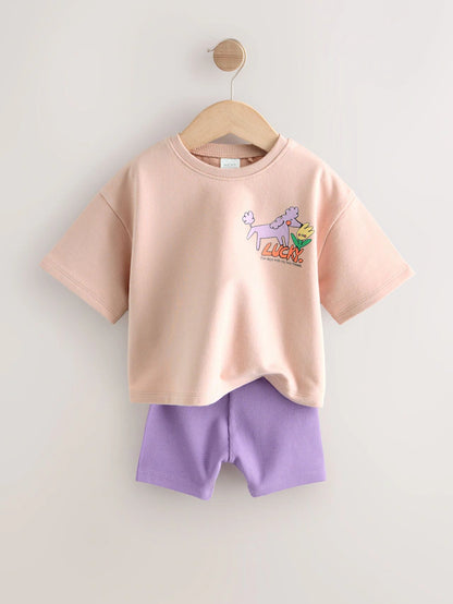 |Girl| Conjunto De Blusa e Shorts Rosa Lucky Dog (3 meses a 7 anos)