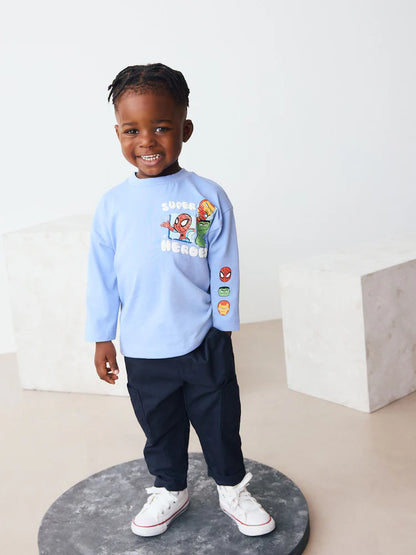 |Boy| Camiseta Marvel Azul de Manga Longa (6 meses a 8 anos)