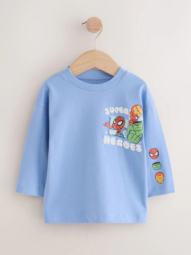 |Boy| Camiseta Marvel Azul de Manga Longa (6 meses a 8 anos)