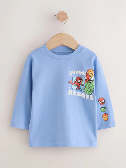 |Boy| Camiseta Marvel Azul de Manga Longa (6 meses a 8 anos)
