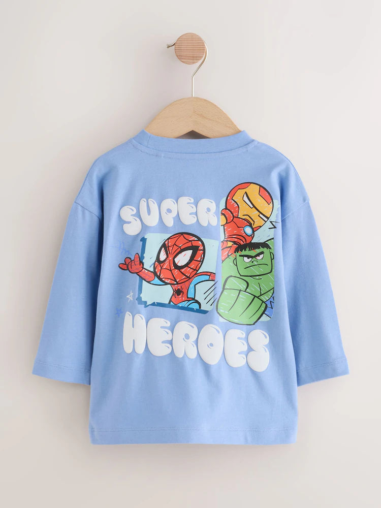 |Boy| Camiseta Marvel Azul de Manga Longa (6 meses a 8 anos)