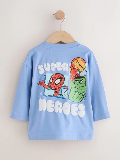 |Boy| Camiseta Marvel Azul de Manga Longa (6 meses a 8 anos)
