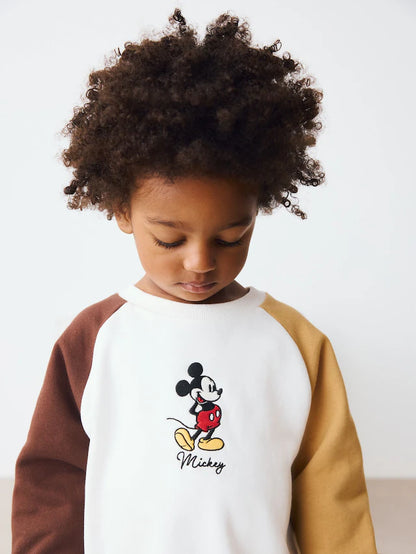 |Boy| Conjunto De Moletom e Leggings Mickey Mouse Cru/Marrom (3 meses a 8 anos)