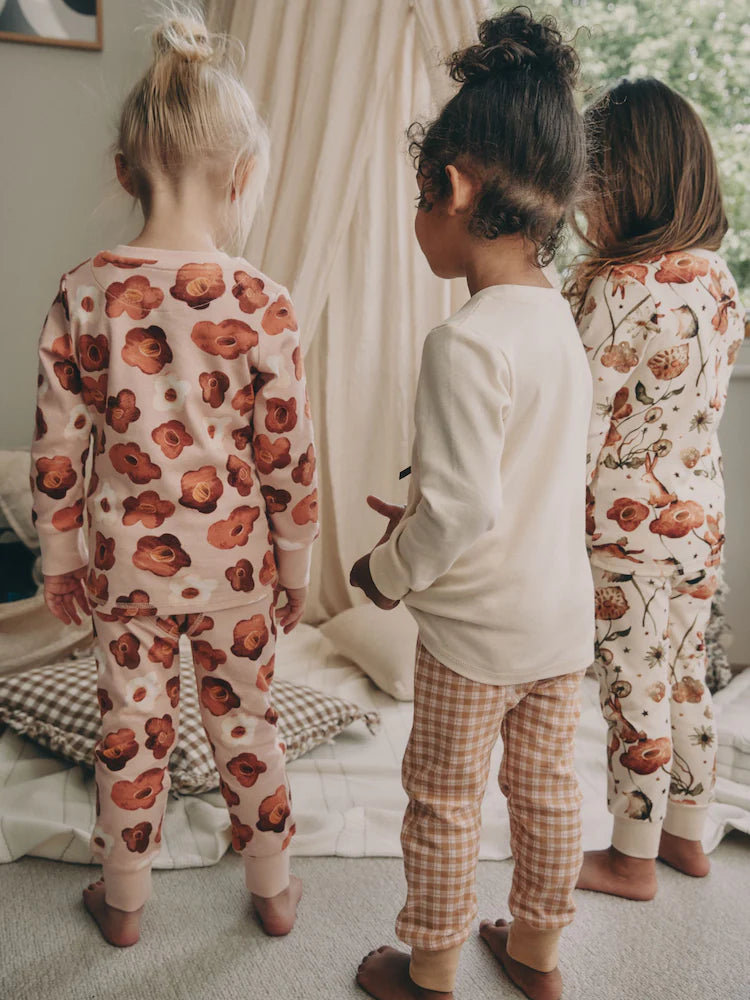 |Girl| Pijama Snuggle Com Apliques De Coelho Rosa/Creme, Pacote Com 3 (9 meses a 9 anos)