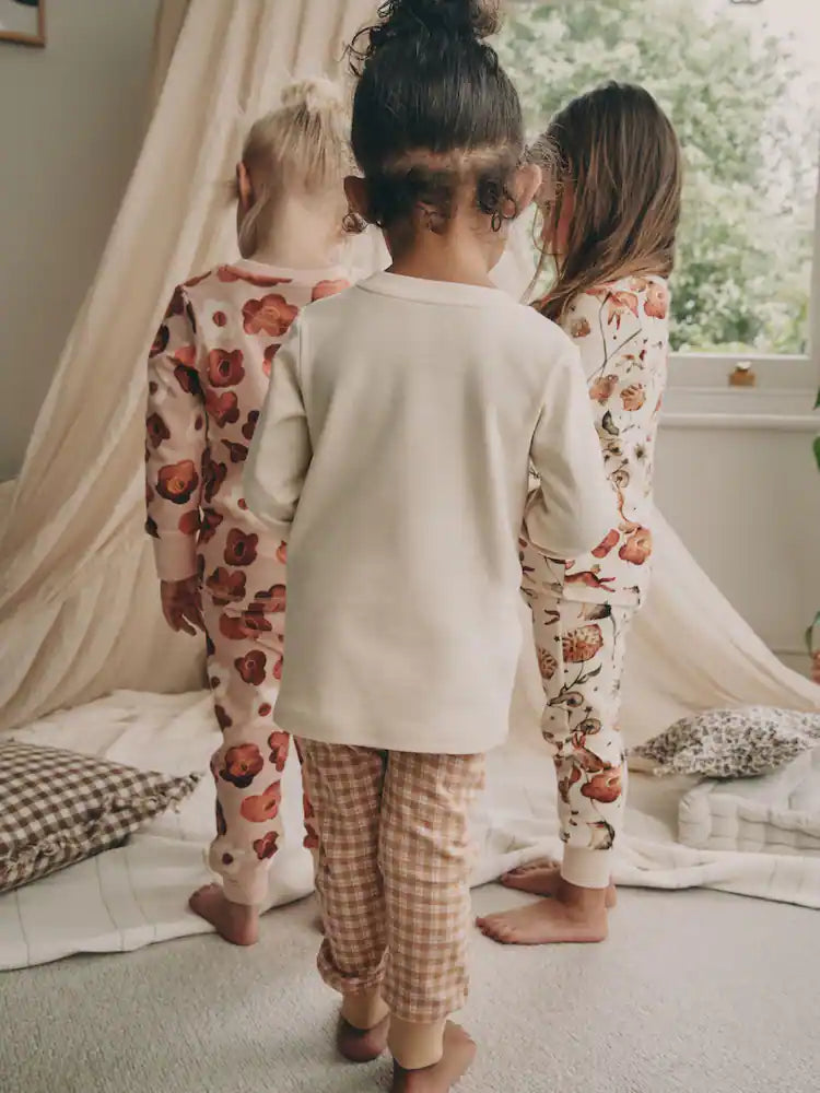 |Girl| Pijama Snuggle Com Apliques De Coelho Rosa/Creme, Pacote Com 3 (9 meses a 9 anos)