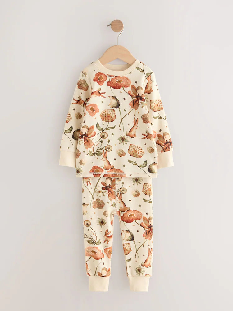 |Girl| Pijama Snuggle Com Apliques De Coelho Rosa/Creme, Pacote Com 3 (9 meses a 9 anos)