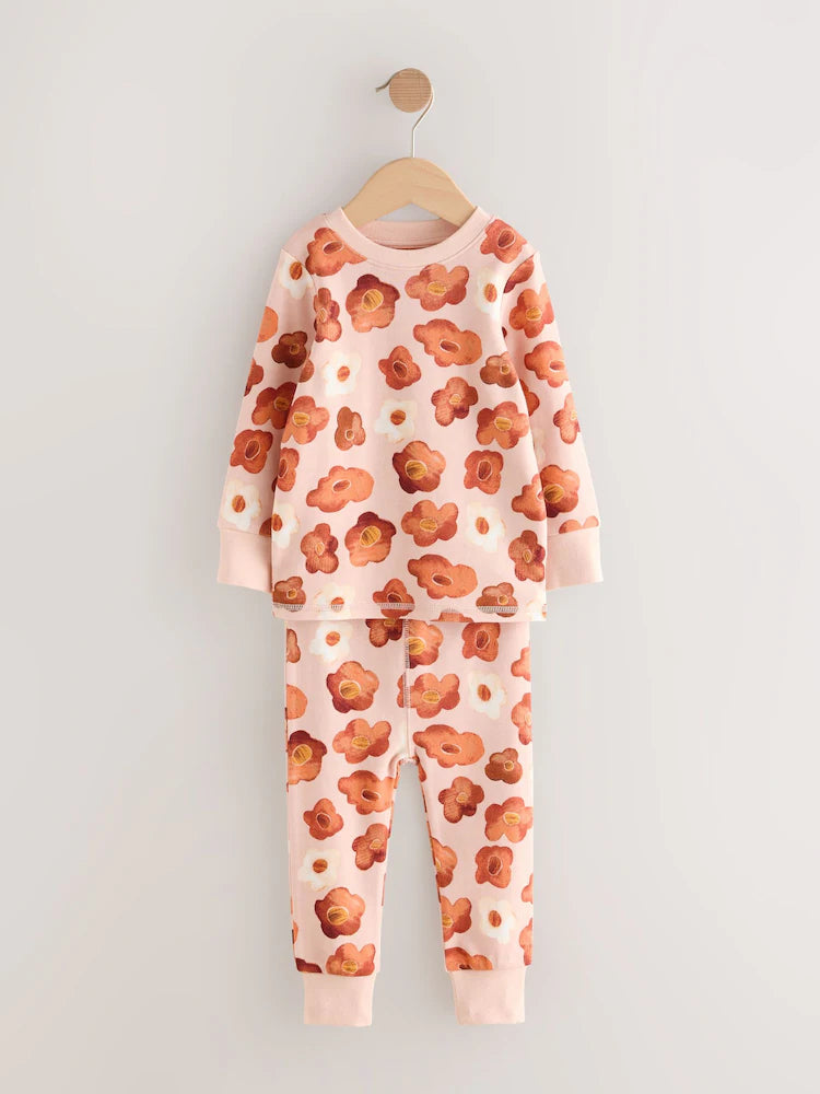 |Girl| Pijama Snuggle Com Apliques De Coelho Rosa/Creme, Pacote Com 3 (9 meses a 9 anos)