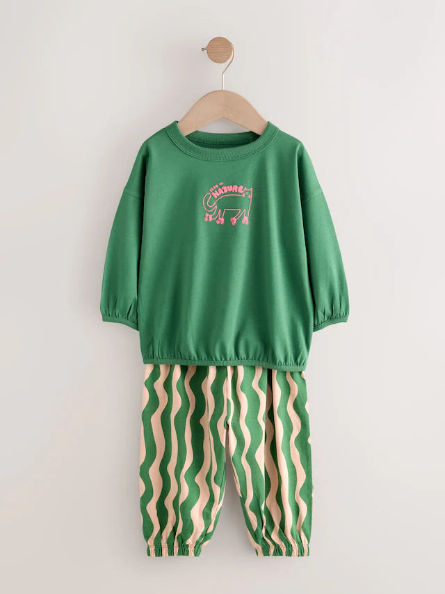 |Girl| Pijama Jogger Com Estampa De Personagem Rosa/Verde, Pacote com 3 (9 meses a 10 anos)
