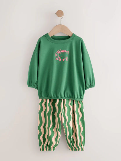 |Girl| Pijama Jogger Com Estampa De Personagem Rosa/Verde, Pacote com 3 (9 meses a 10 anos)