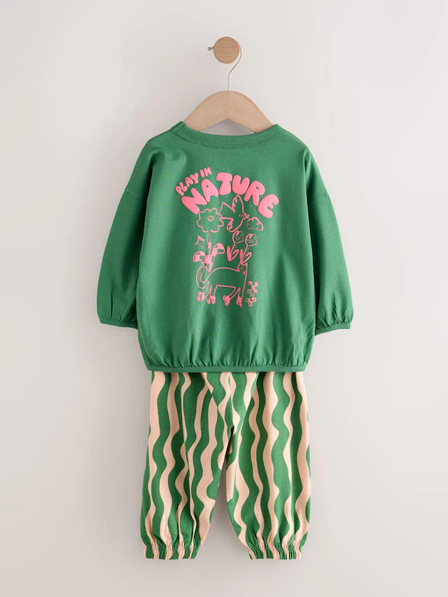 |Girl| Pijama Jogger Com Estampa De Personagem Rosa/Verde, Pacote com 3 (9 meses a 10 anos)