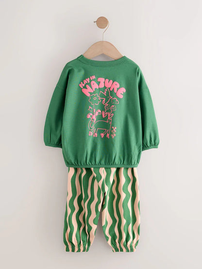 |Girl| Pijama Jogger Com Estampa De Personagem Rosa/Verde, Pacote com 3 (9 meses a 10 anos)