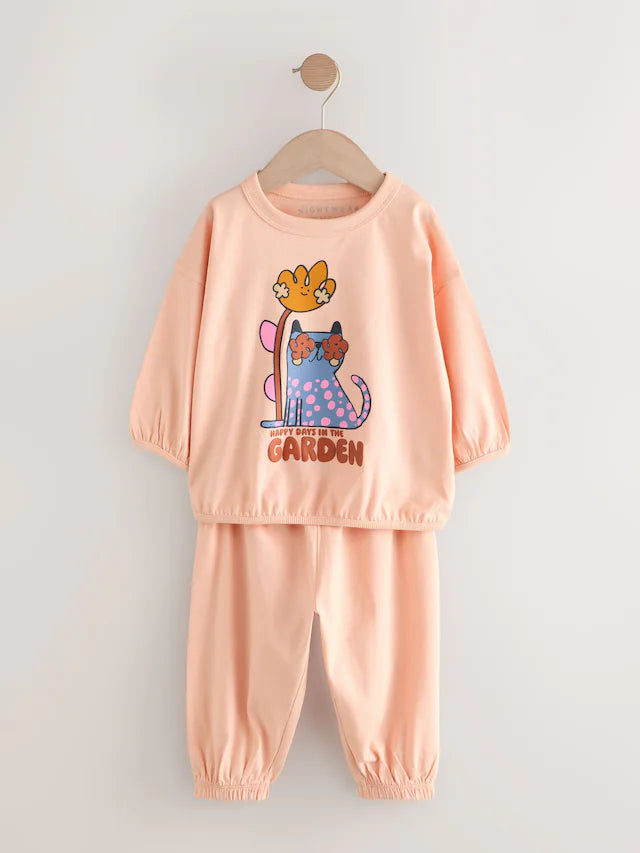 |Girl| Pijama Jogger Com Estampa De Personagem Rosa/Verde, Pacote com 3 (9 meses a 10 anos)