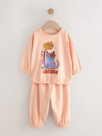 |Girl| Pijama Jogger Com Estampa De Personagem Rosa/Verde, Pacote com 3 (9 meses a 10 anos)