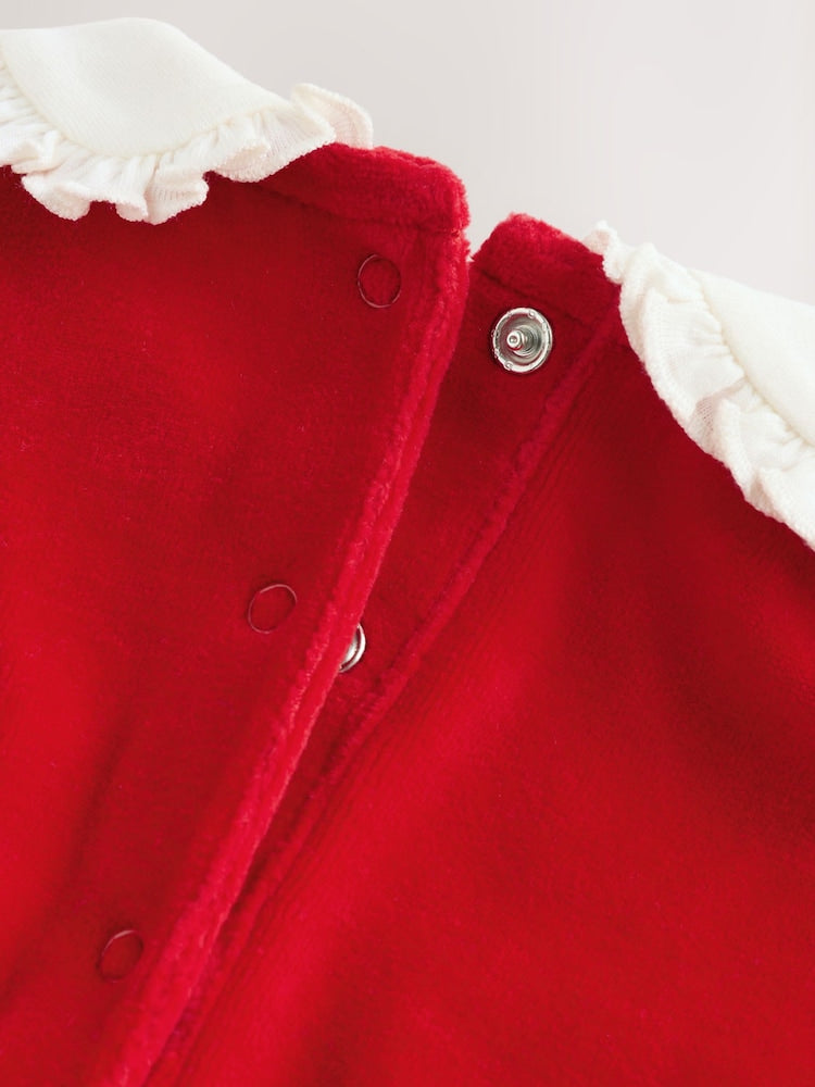 |BabyGirl| Macacão De Dormir De Veludo Com Laço Vermelho Para Bebê (0 meses a 2 anos)