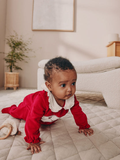 |BabyGirl| Macacão De Dormir De Veludo Com Laço Vermelho Para Bebê (0 meses a 2 anos)