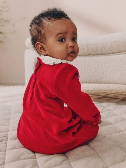 |BabyGirl| Macacão De Dormir De Veludo Com Laço Vermelho Para Bebê (0 meses a 2 anos)