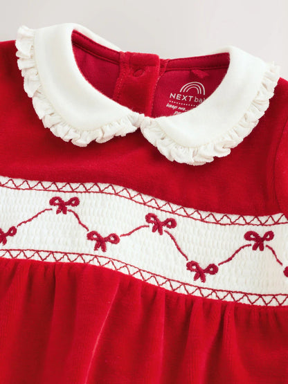 |BabyGirl| Macacão De Dormir De Veludo Com Laço Vermelho Para Bebê (0 meses a 2 anos)