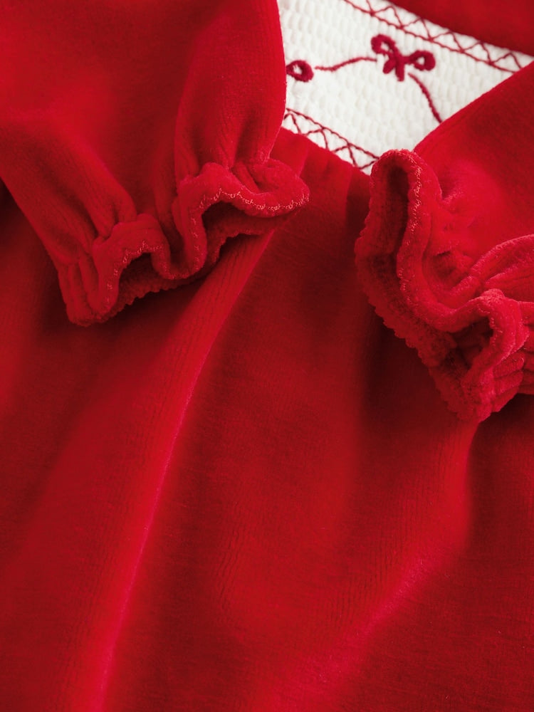 |BabyGirl| Macacão De Dormir De Veludo Com Laço Vermelho Para Bebê (0 meses a 2 anos)