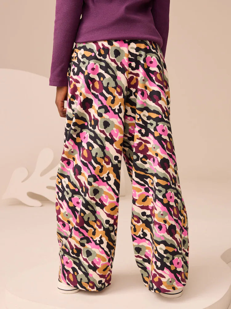 |BigGirl| Calças De Malha Com Estampa Animal Abstrata Rosa/Verde, Pacote com 1 (3-16 anos)