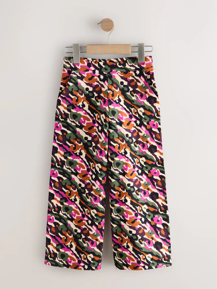 |BigGirl| Calças De Malha Com Estampa Animal Abstrata Rosa/Verde, Pacote com 1 (3-16 anos)