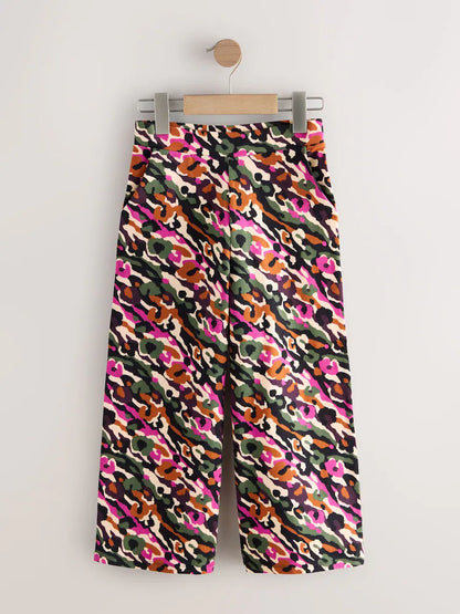 |BigGirl| Calças De Malha Com Estampa Animal Abstrata Rosa/Verde, Pacote com 1 (3-16 anos)