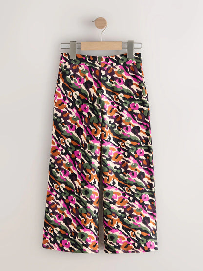 |BigGirl| Calças De Malha Com Estampa Animal Abstrata Rosa/Verde, Pacote com 1 (3-16 anos)