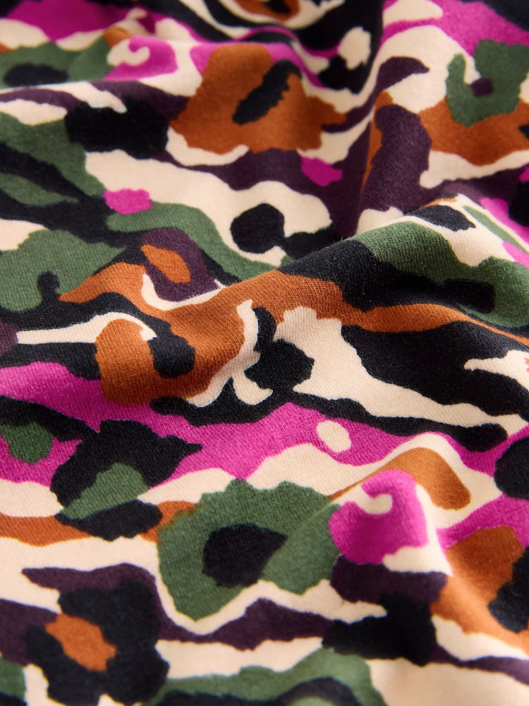 |BigGirl| Calças De Malha Com Estampa Animal Abstrata Rosa/Verde, Pacote com 1 (3-16 anos)