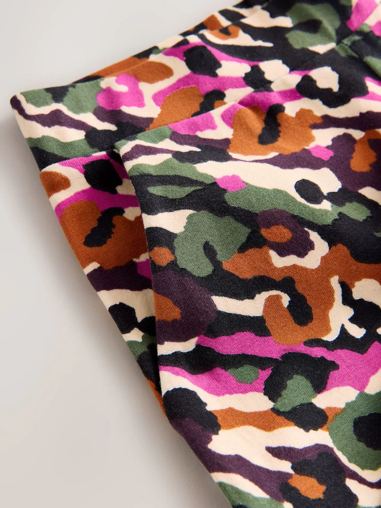 |BigGirl| Calças De Malha Com Estampa Animal Abstrata Rosa/Verde, Pacote com 1 (3-16 anos)