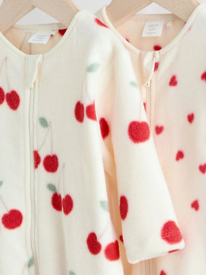 |BabyGirl| Pacote Com 2 Macacões De Dormir Para Bebês Com Zíper Bidirecional Em Microfibra vermelha