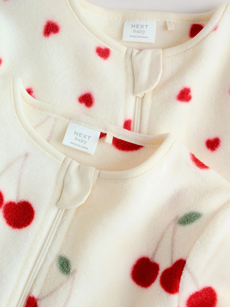 |BabyGirl| Pacote Com 2 Macacões De Dormir Para Bebês Com Zíper Bidirecional Em Microfibra vermelha