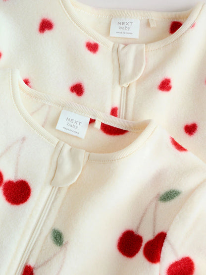 |BabyGirl| Pacote Com 2 Macacões De Dormir Para Bebês Com Zíper Bidirecional Em Microfibra vermelha