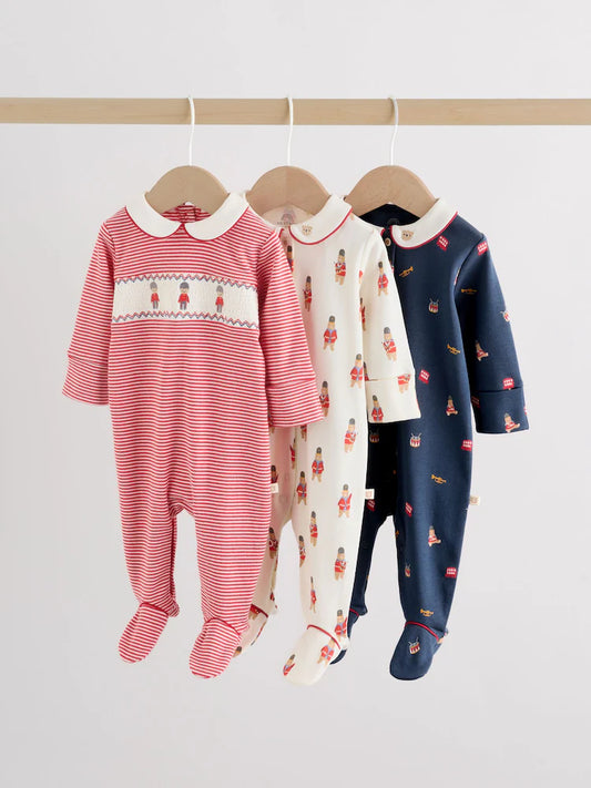 |BabyBoy| Conjunto De 3 Macacões Para Bebê Urso Vermelho (0-2 anos)