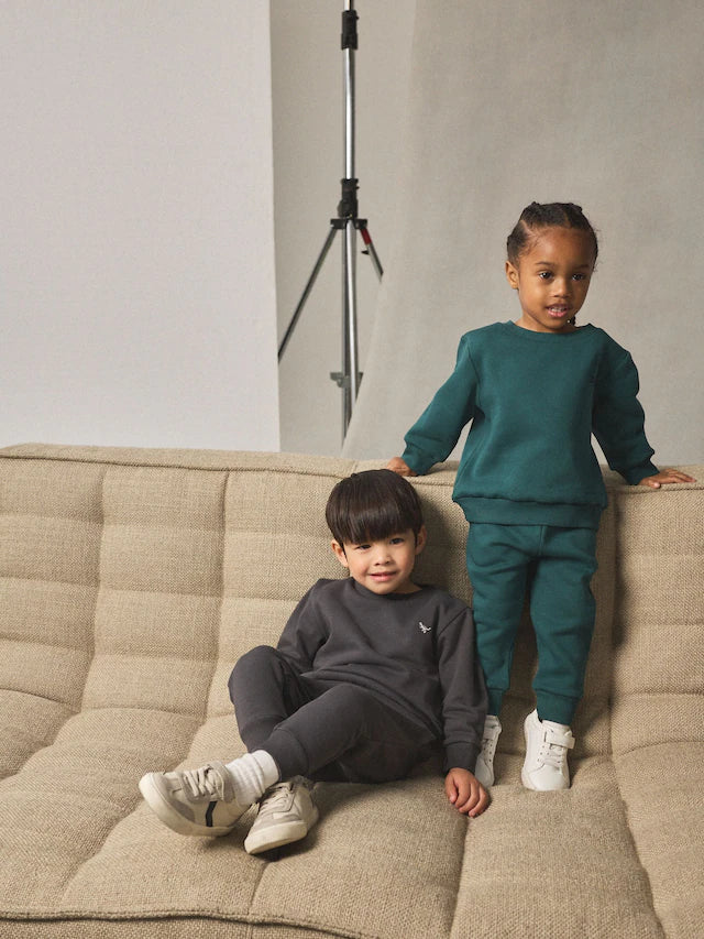 |Boy| Conjunto De Moletom e Calça Jogger Cinza Carvão/Verde, Pacote Com 2 (3 meses a 7 anos)