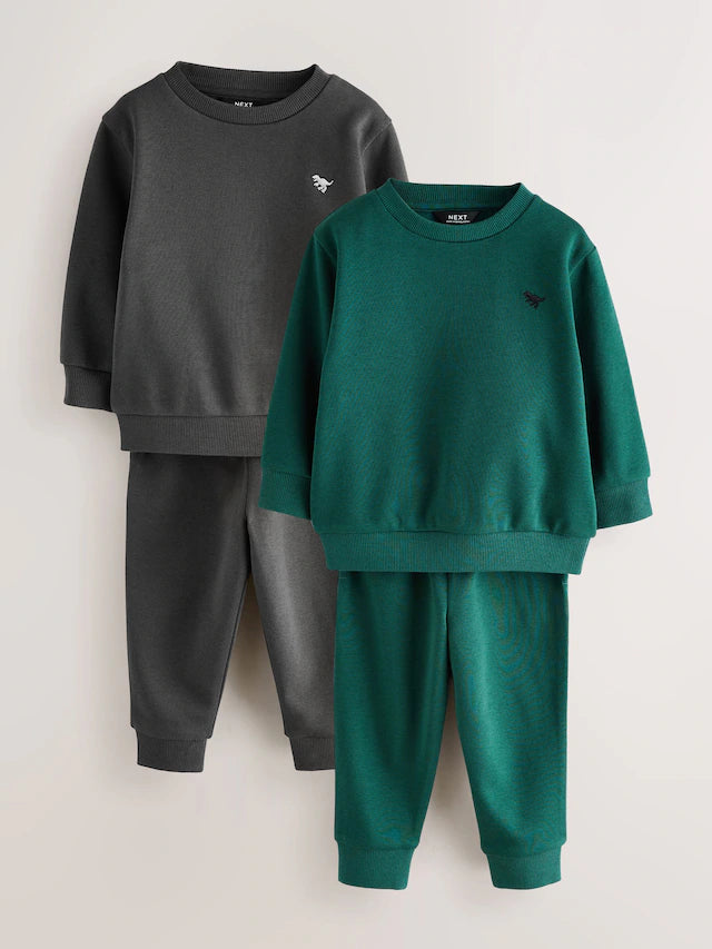 |Boy| Conjunto De Moletom e Calça Jogger Cinza Carvão/Verde, Pacote Com 2 (3 meses a 7 anos)