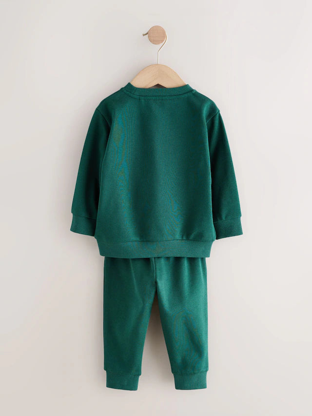|Boy| Conjunto De Moletom e Calça Jogger Cinza Carvão/Verde, Pacote Com 2 (3 meses a 7 anos)