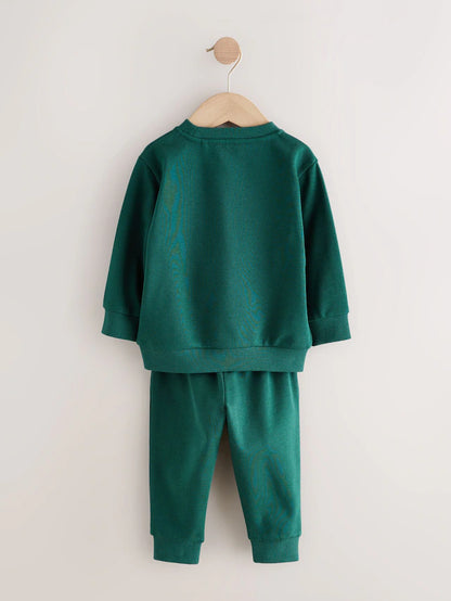 |Boy| Conjunto De Moletom e Calça Jogger Cinza Carvão/Verde, Pacote Com 2 (3 meses a 7 anos)