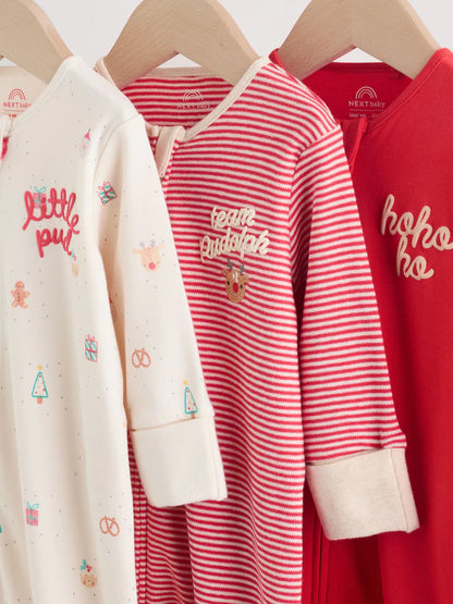 |BabyGirl| Pacote Com 3 Macacões De Natal Para Bebês Vermelhos (0 meses a 3 anos)