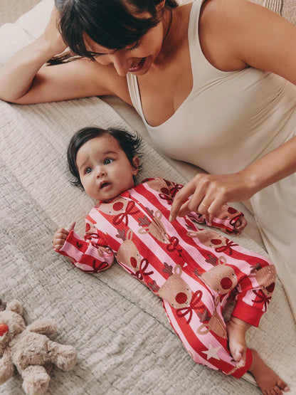 |BabyGirl| Macacão Listrado De Rena De Natal Rosa Para bebê (0 meses a 3 anos)