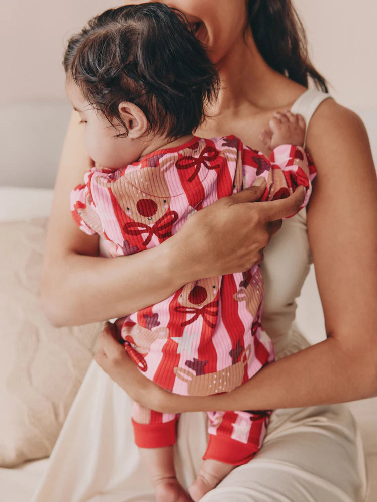 |BabyGirl| Macacão Listrado De Rena De Natal Rosa Para bebê (0 meses a 3 anos)