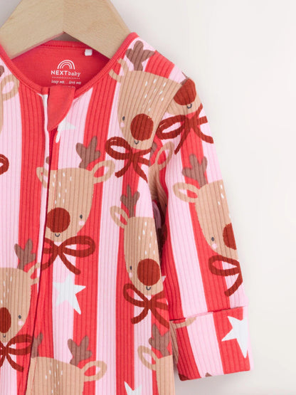 |BabyGirl| Macacão Listrado De Rena De Natal Rosa Para bebê (0 meses a 3 anos)